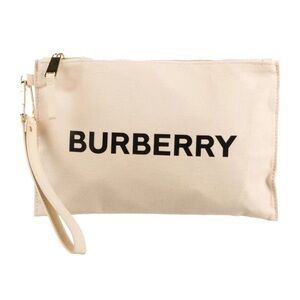 Burberry Beige Canvas Pouch with Black Logo